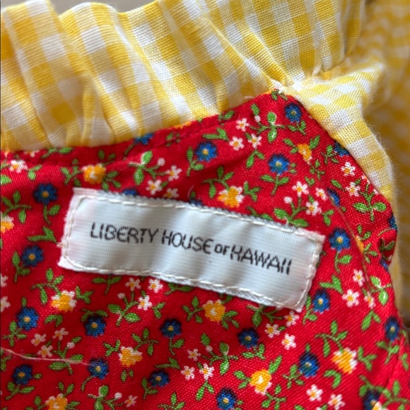 Lola Juniors 3 Vintage Ruffle Gingham Floral Red and Yellow Sleeveless Dress 70s - Picture 6 of 8